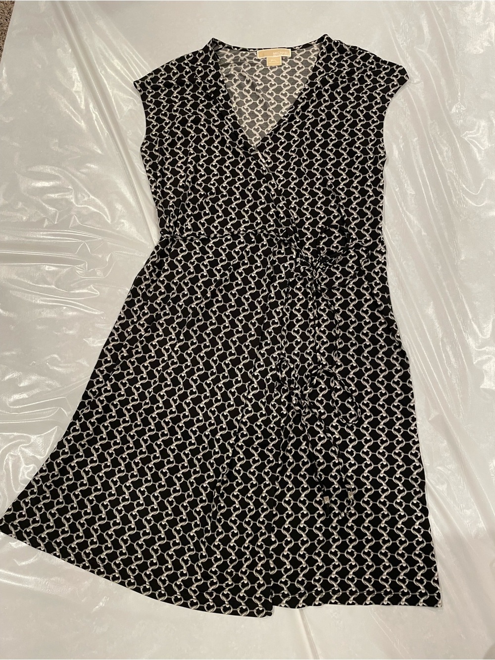 MICHAEL Michael Kors Black & White Chain-Link Wrap Midi Dress